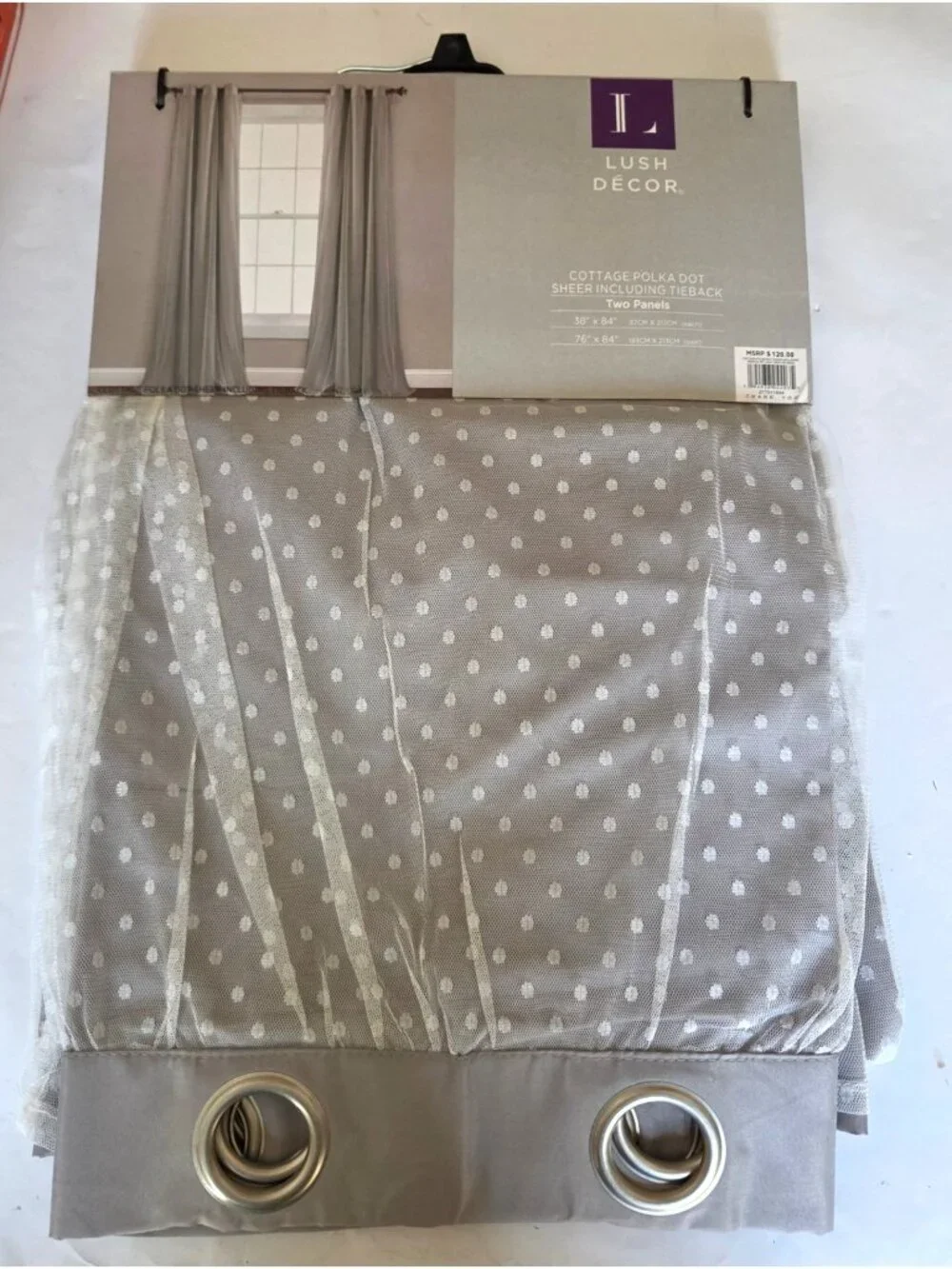 Cottage Polka Dot Sheer Window Curtain Panel Set of 2-38